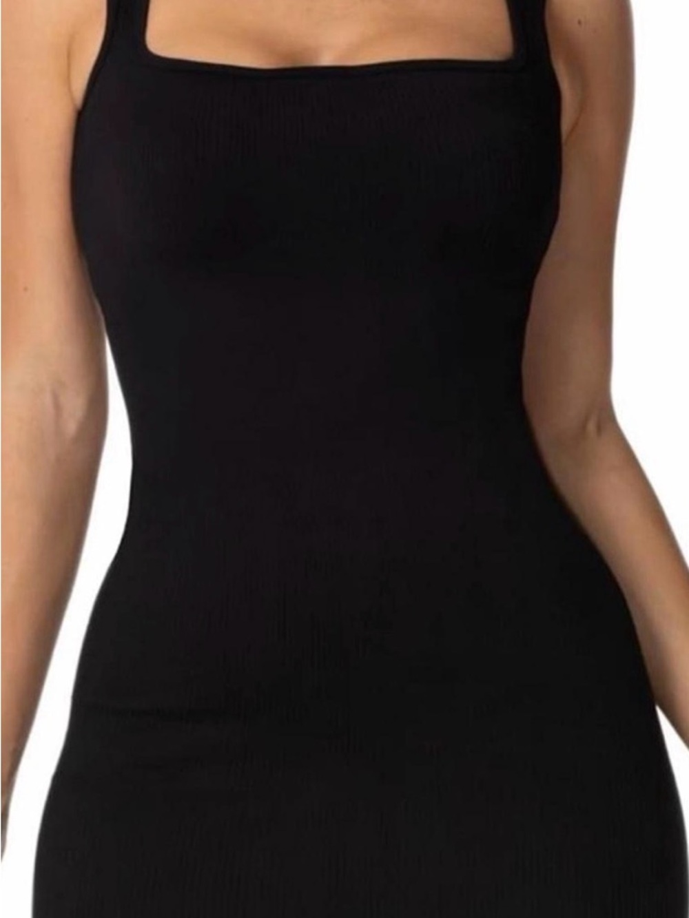 Black Ribbed Square-Neck Mini Dress - Picture 6 of 6